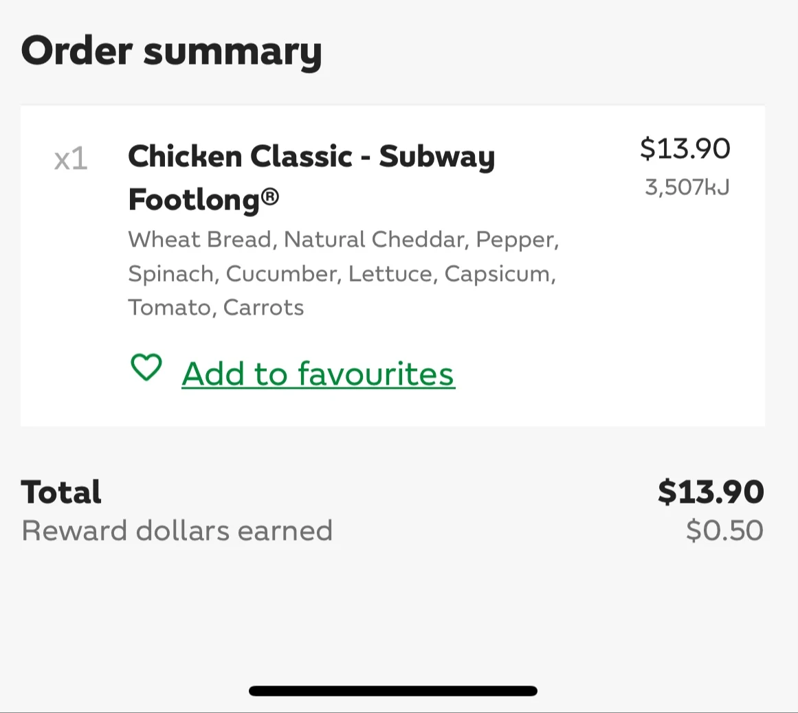 Menu, Subway