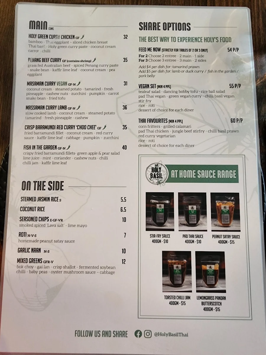 Menu, Holy Basil Thai
