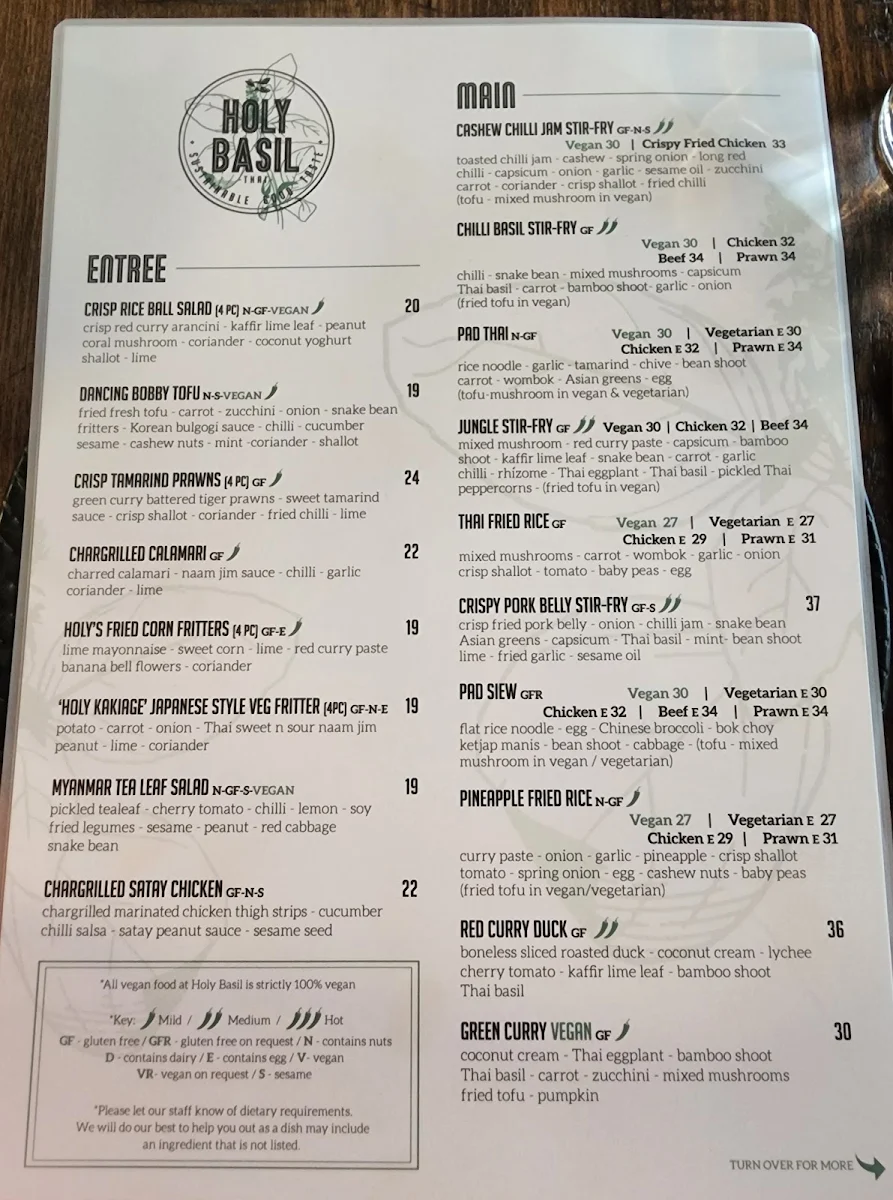 Menu, Holy Basil Thai