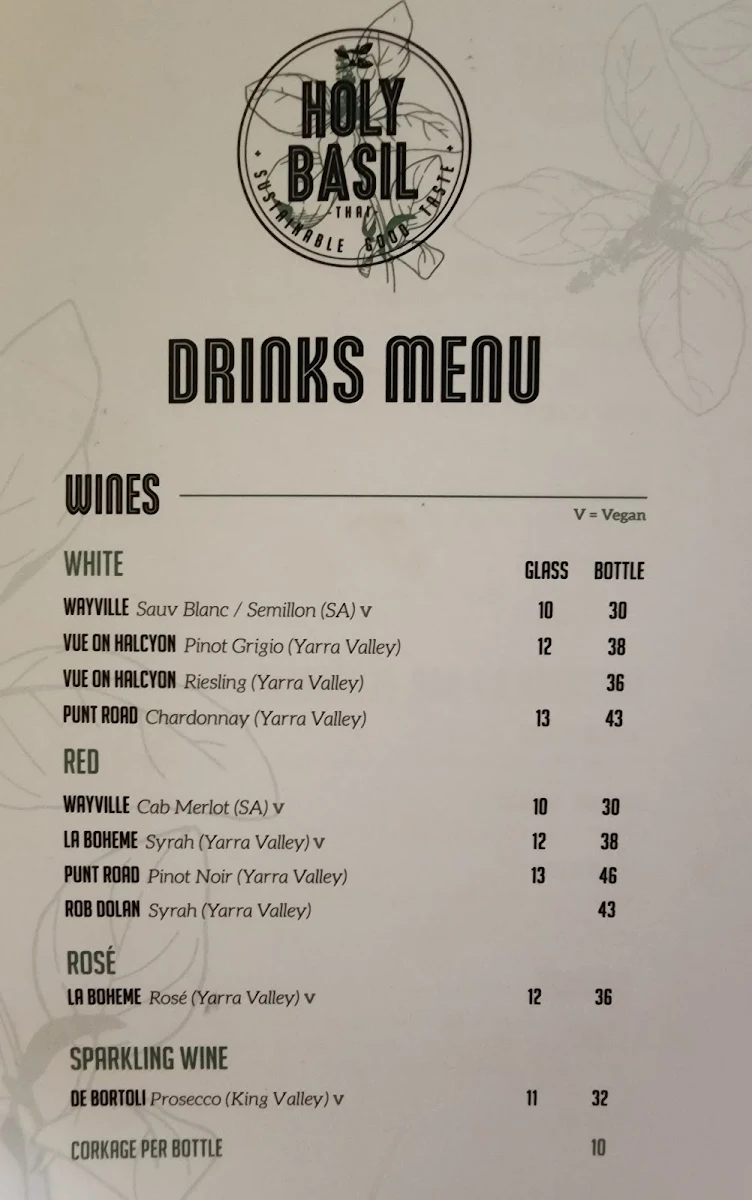 Menu, Holy Basil Thai