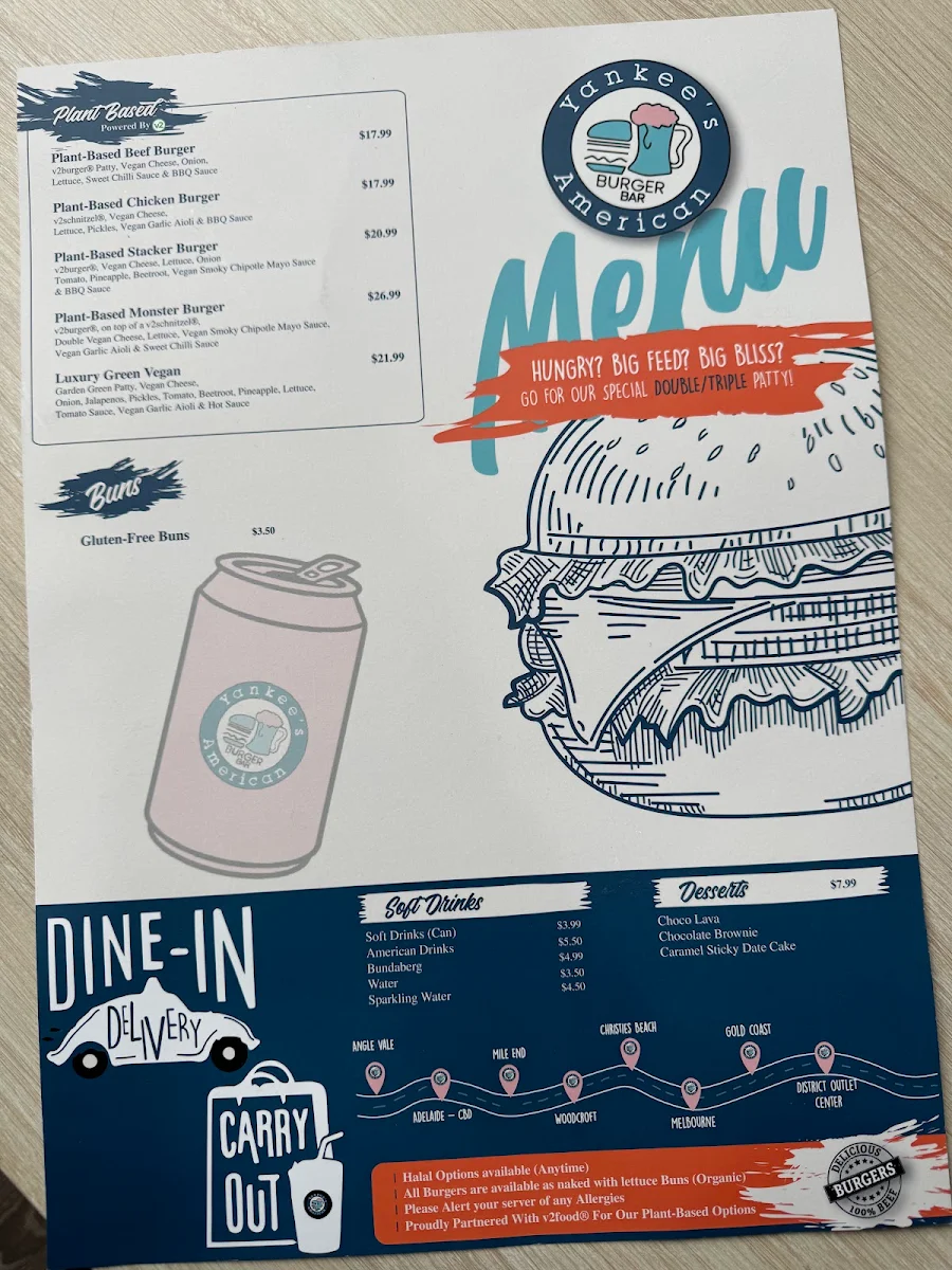 Menu, Yankee's Burger Bar - CBD