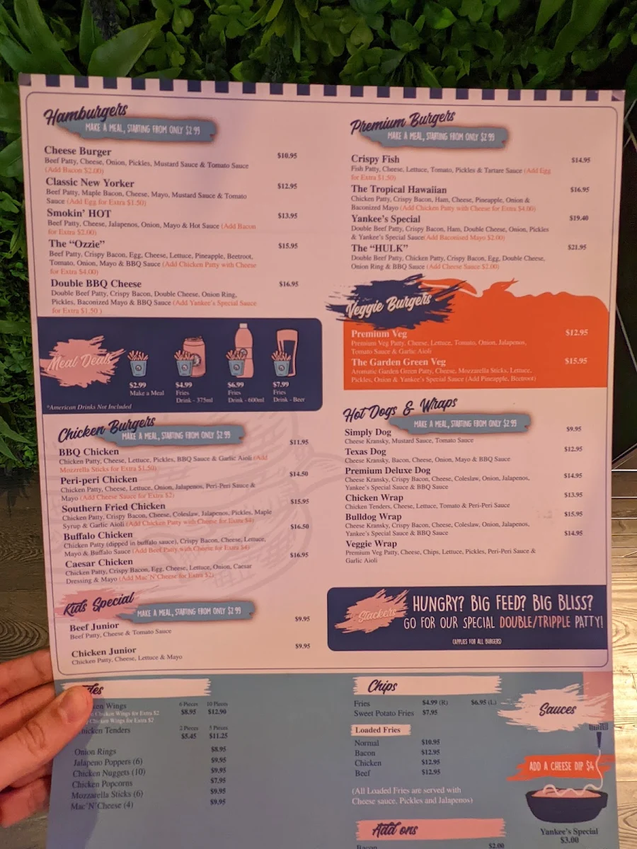 Menu, Yankee's Burger Bar - CBD