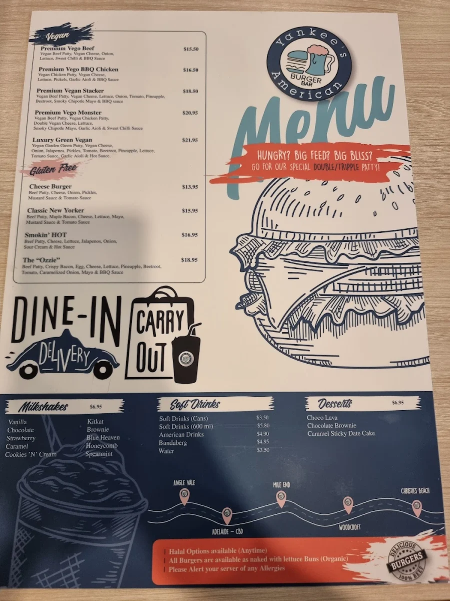 Menu, Yankee's Burger Bar - CBD