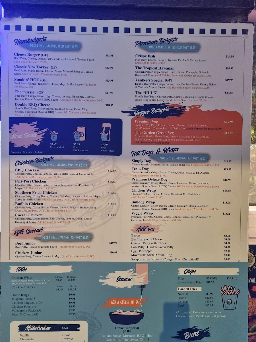 Menu, Yankee's Burger Bar - CBD