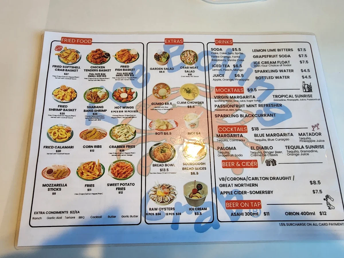 Menu, The Boiling Crab | Glen Waverley