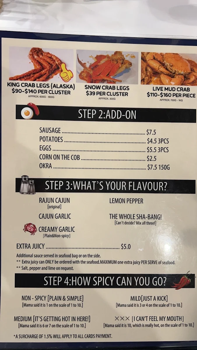 Menu, The Boiling Crab | Glen Waverley