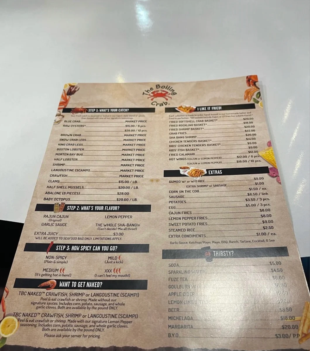 Menu, The Boiling Crab | Glen Waverley