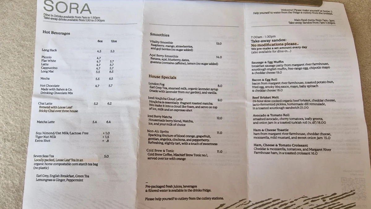 Menu, Sora Café