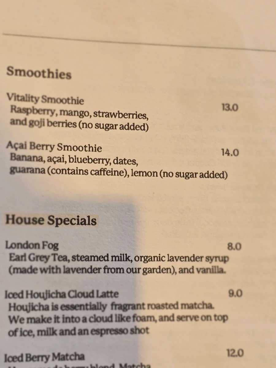 Menu, Sora Café