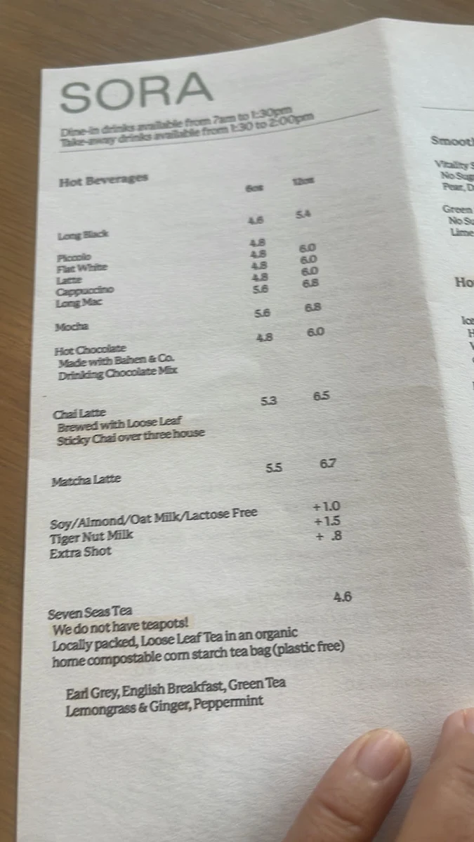Menu, Sora Café