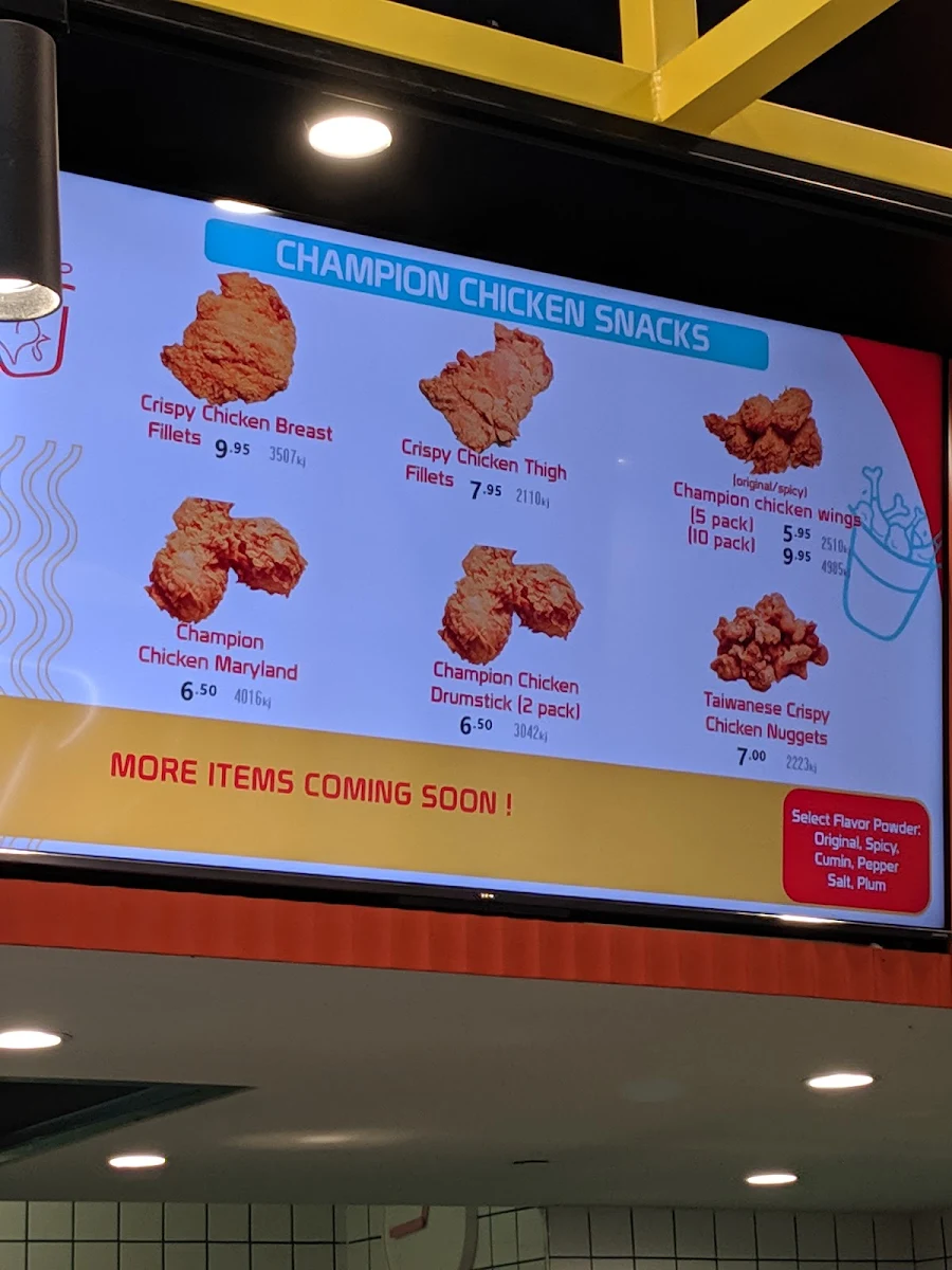 Menu, Champion Chicken and Tea