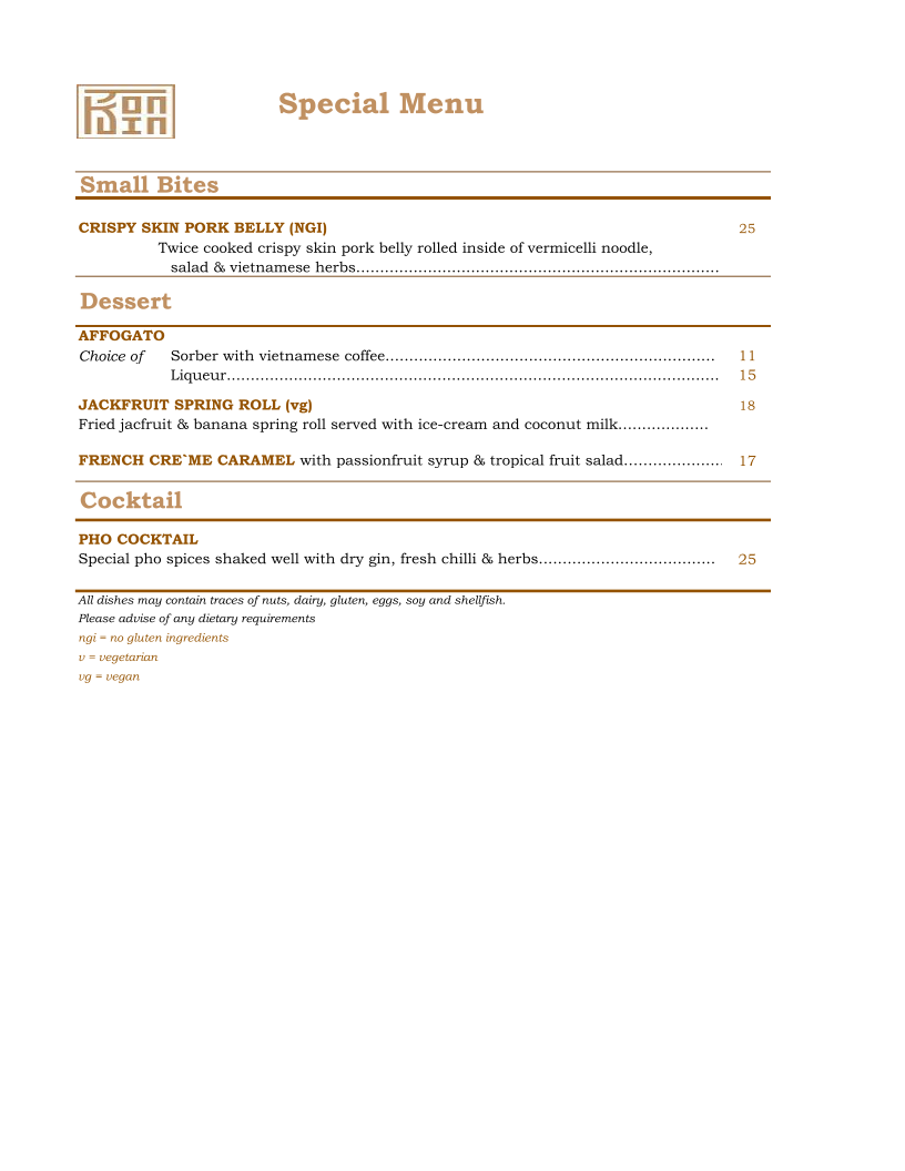 Menu, Le Tonkin