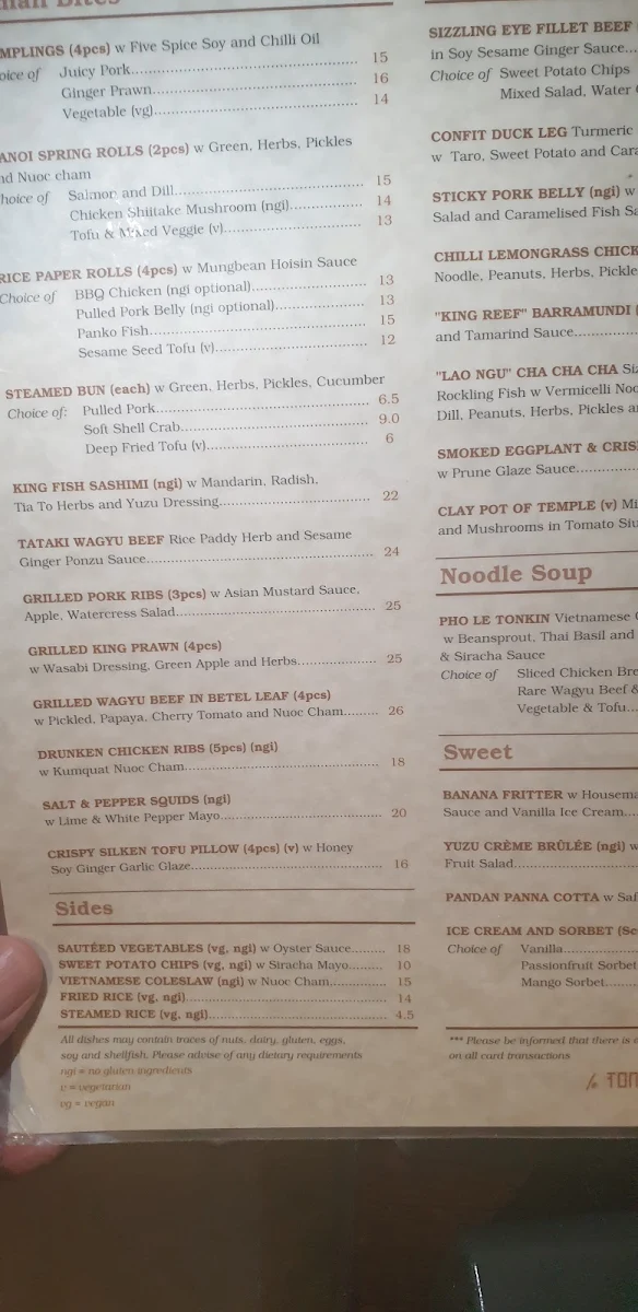 Menu, Le Tonkin