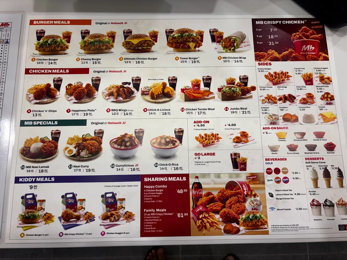 Menu, Marrybrown Clayton