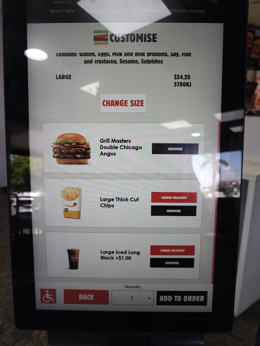 Menu, Hungry Jack's Burgers Tugun