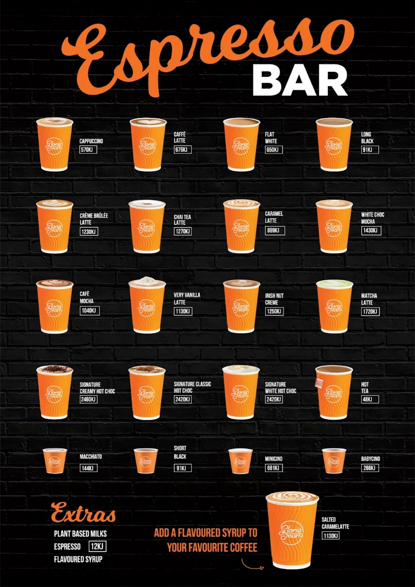 Menu, Gloria Jean's Tea Tree Plaza