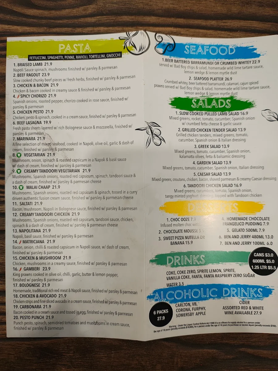 Menu, Sopranos Pizza Pasta & Grill
