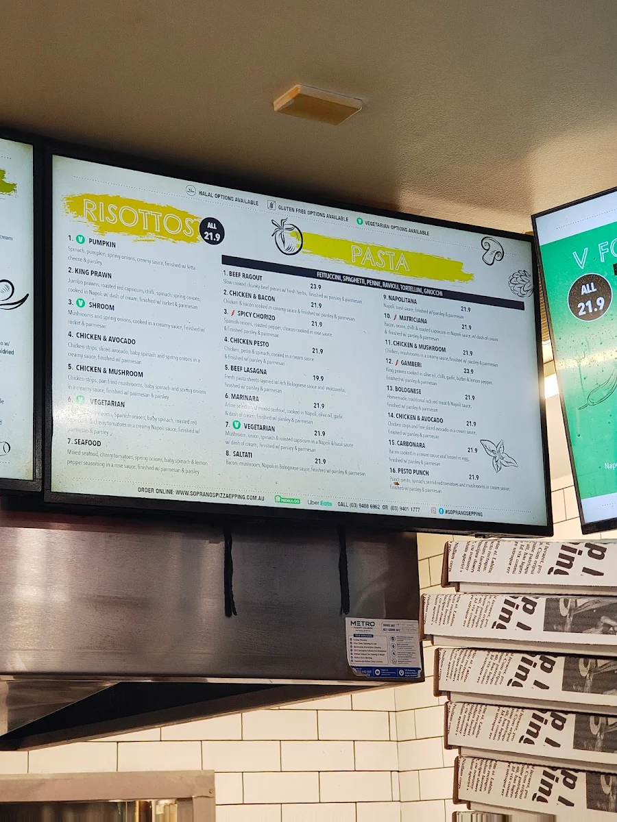 Menu, Sopranos Pizza Pasta & Grill