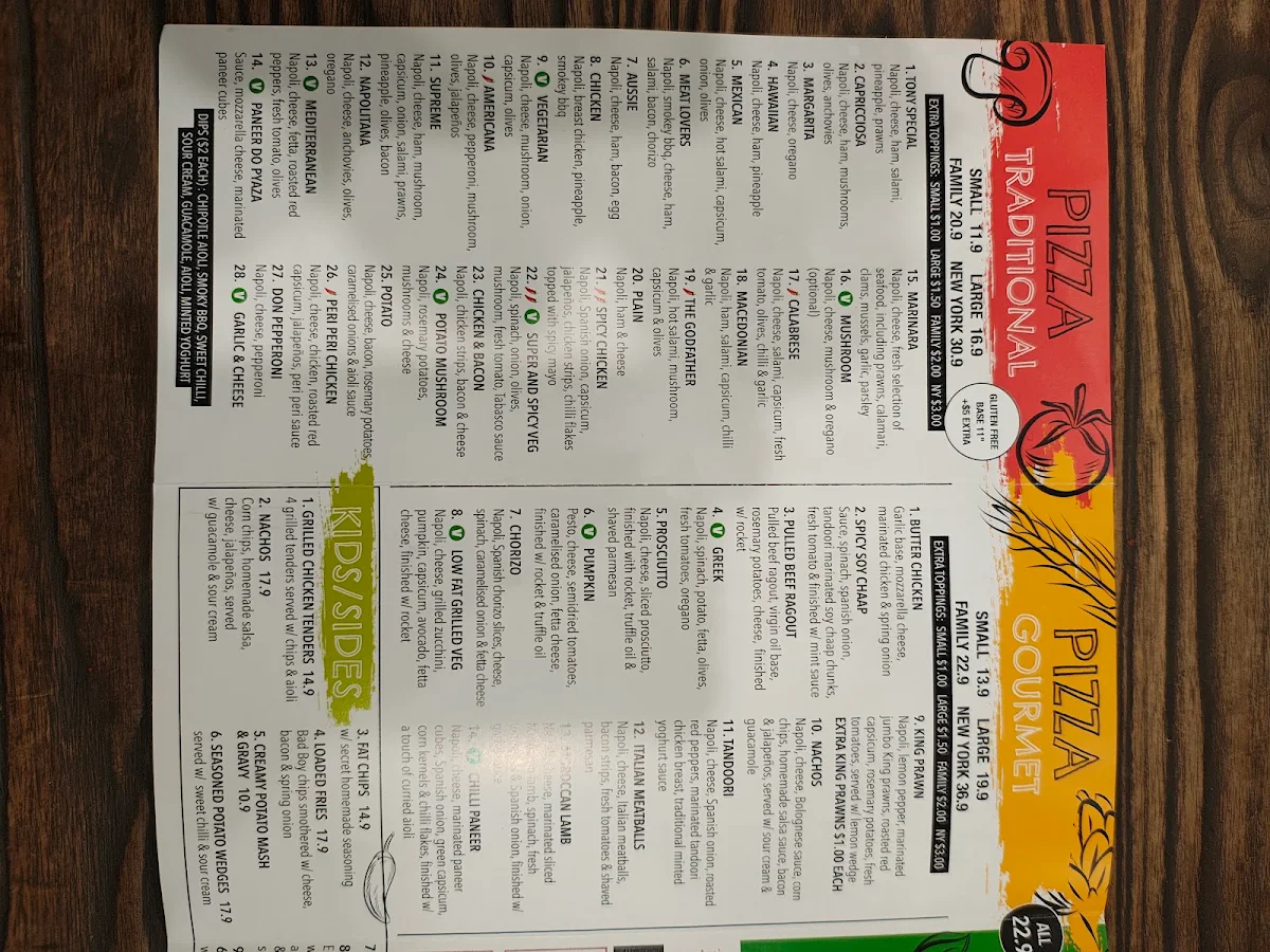 Menu, Sopranos Pizza Pasta & Grill