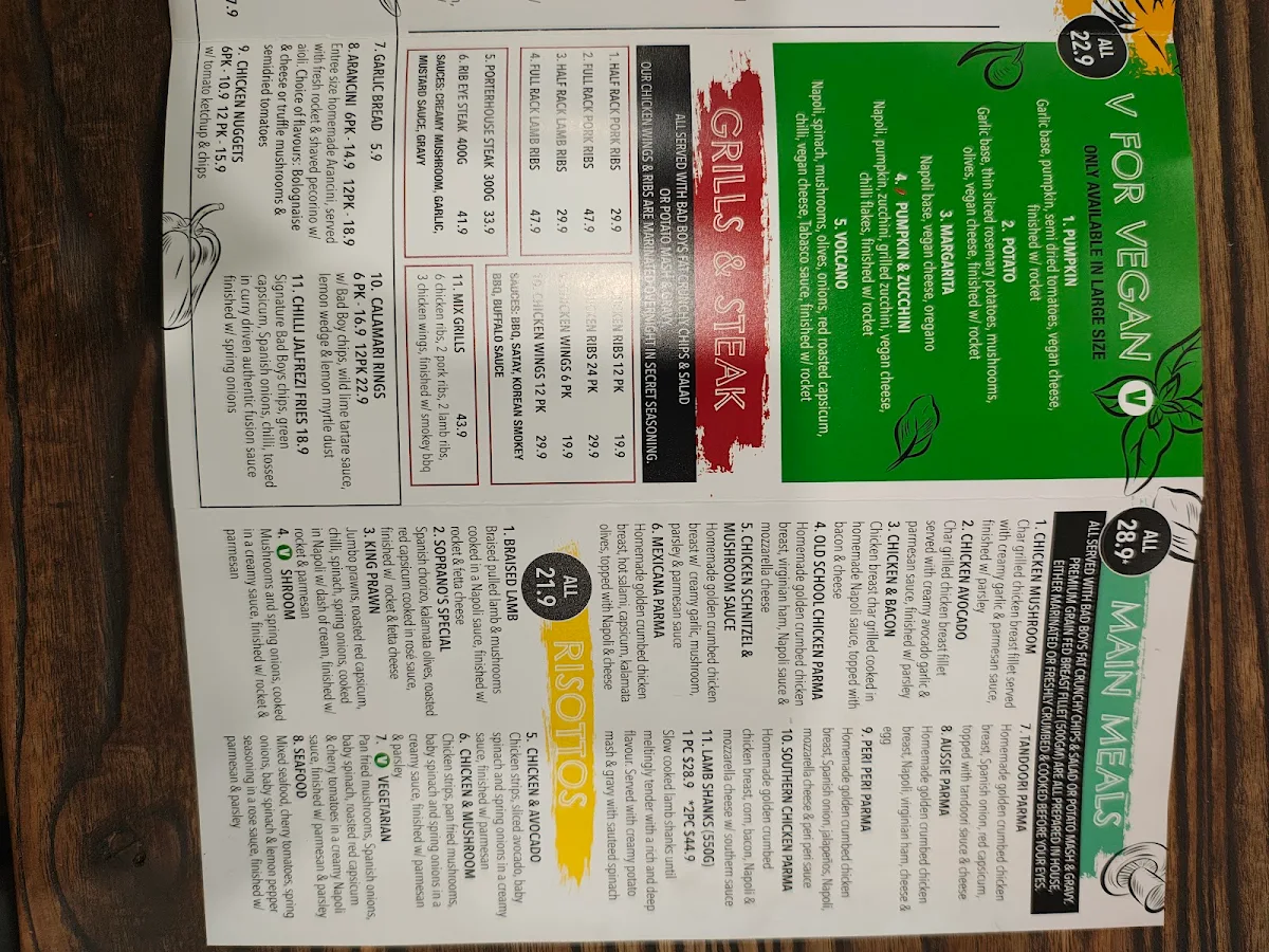 Menu, Sopranos Pizza Pasta & Grill