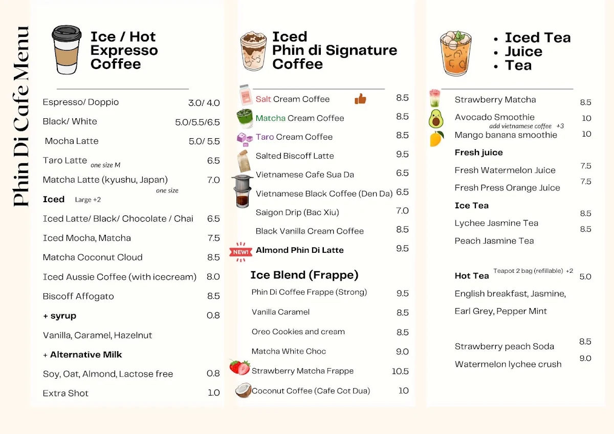 Menu, Phin Di Coffee