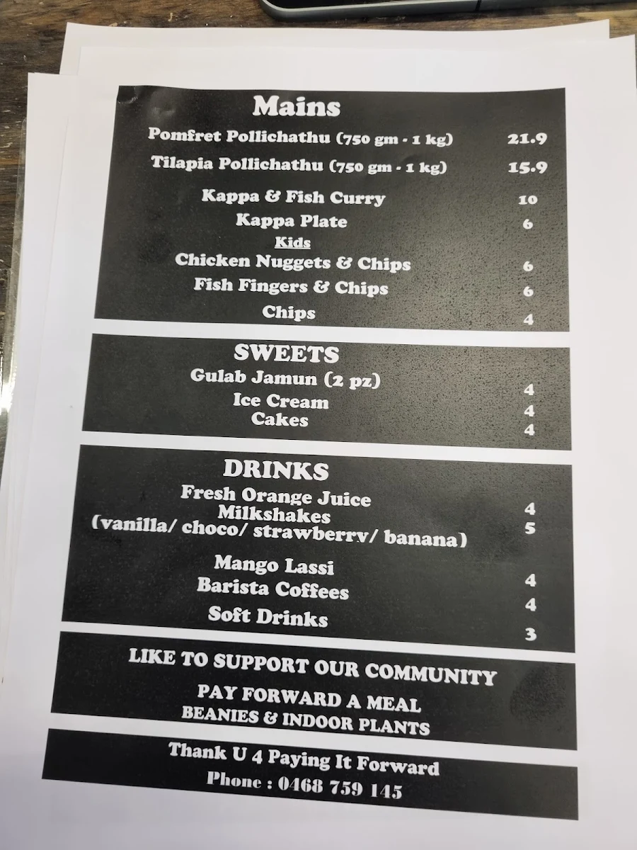 Menu, PAID 4 U CAFE