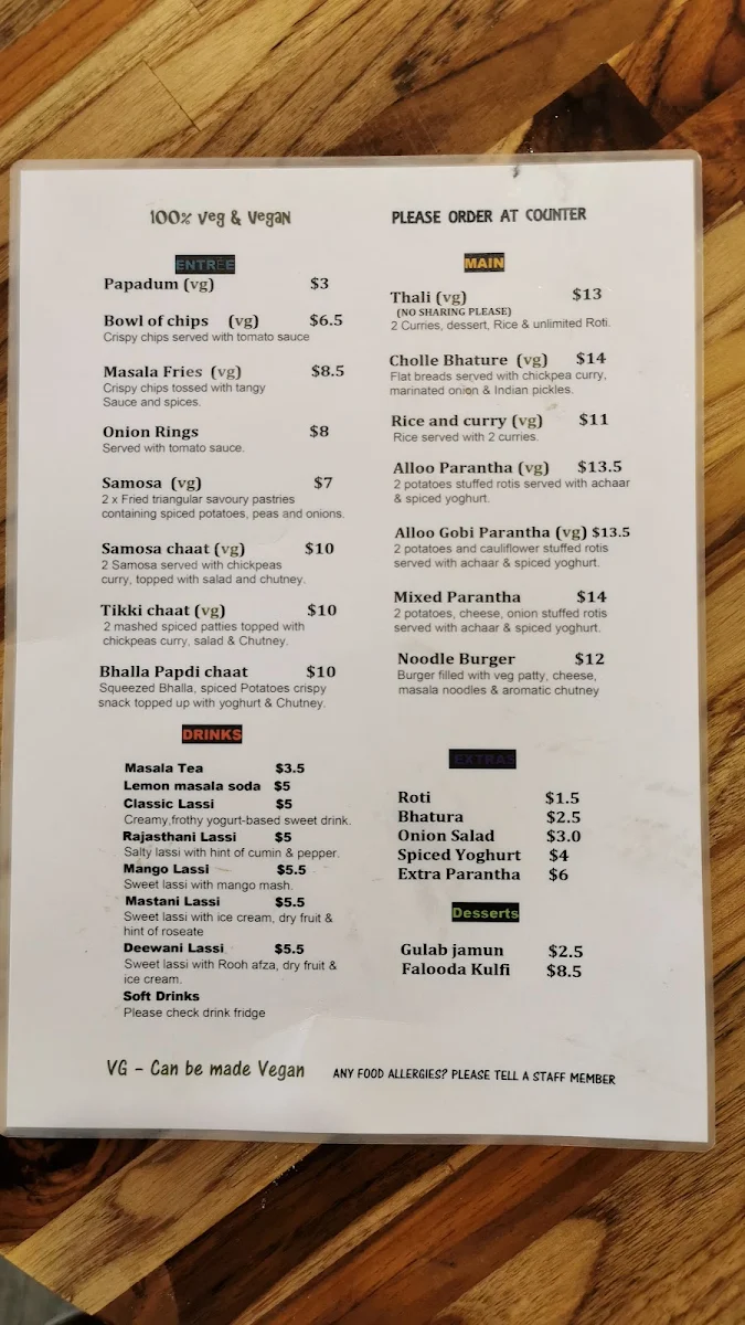 Menu, Little Punjab