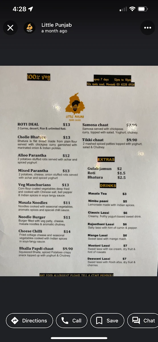 Menu, Little Punjab