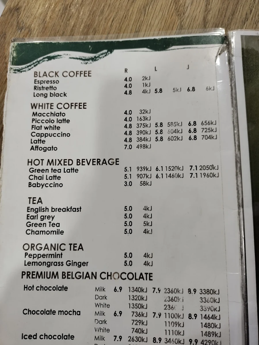 Menu, Caffe Cherry Beans St Marys