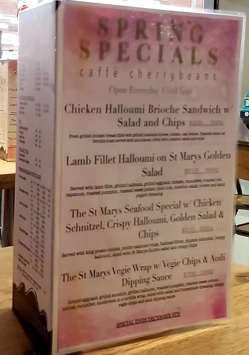 Menu, Caffe Cherry Beans St Marys