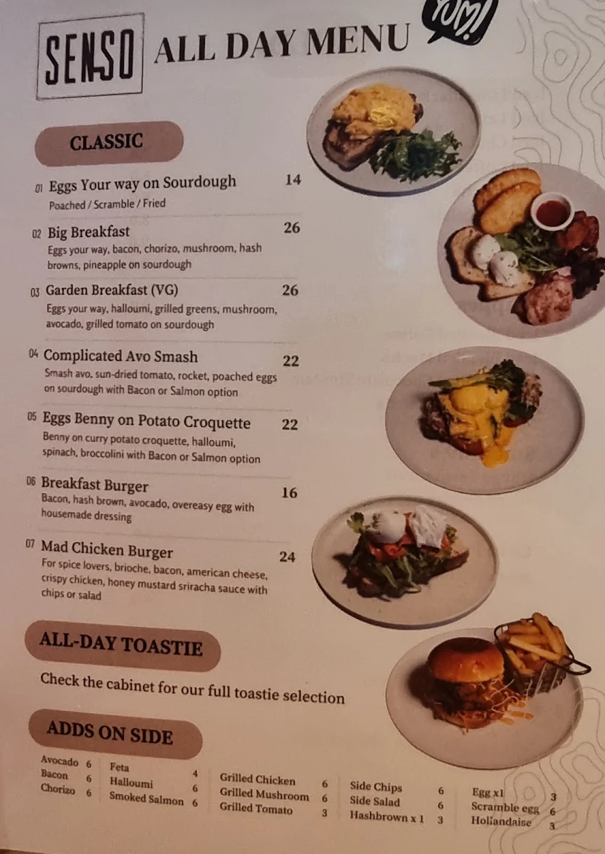 Menu, Senso Coffee + Kitchen