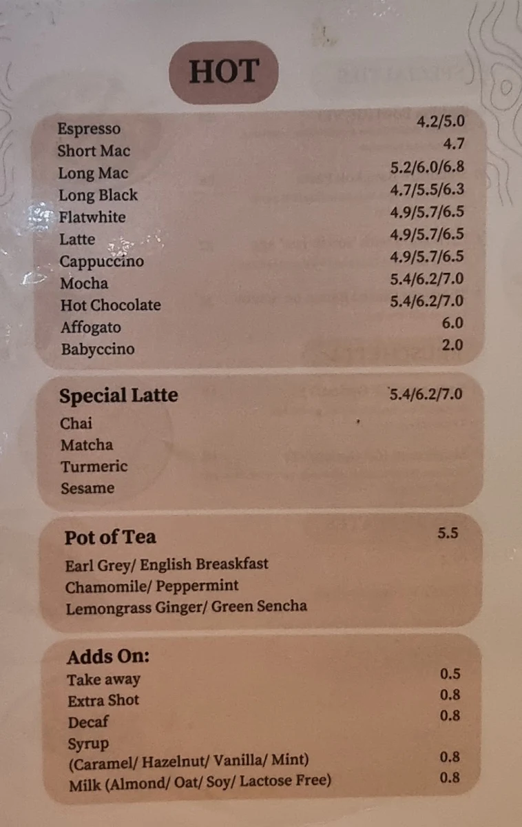 Menu, Senso Coffee + Kitchen