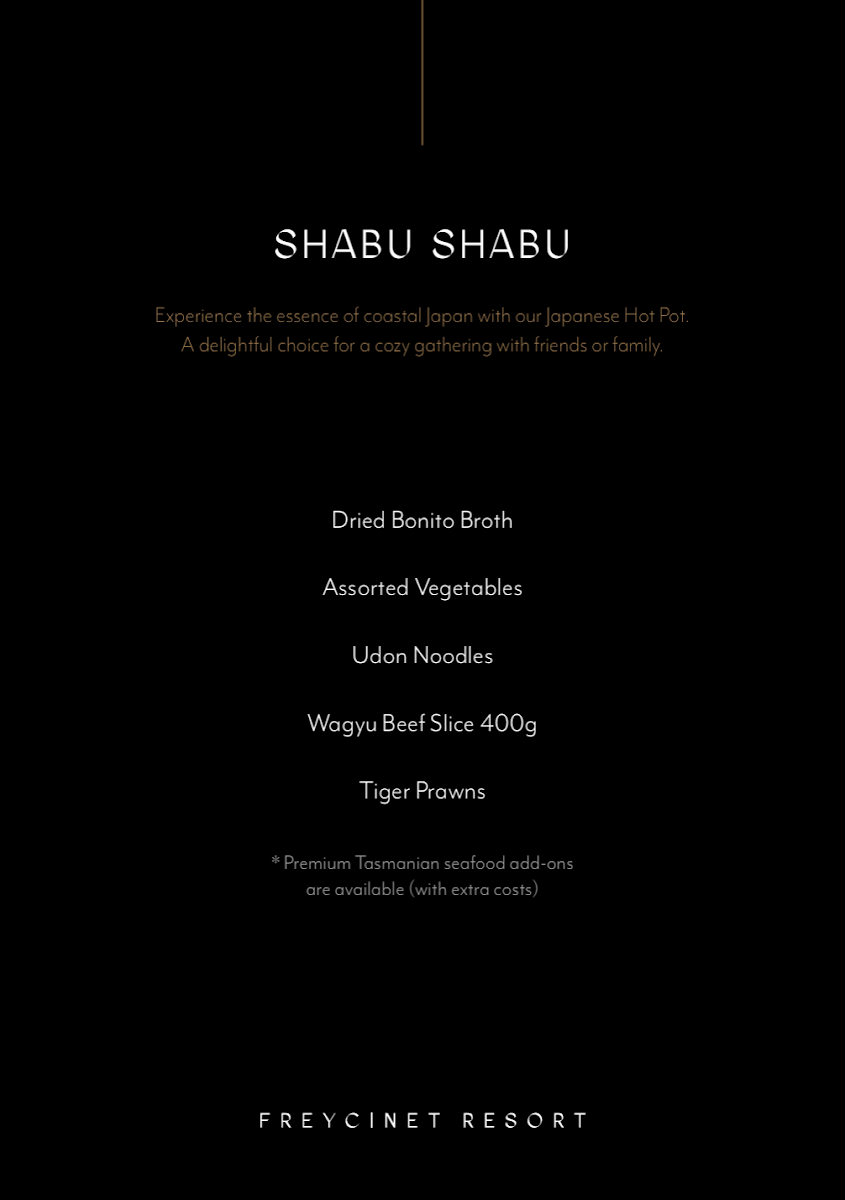 Menu, Mount Paul Lounge