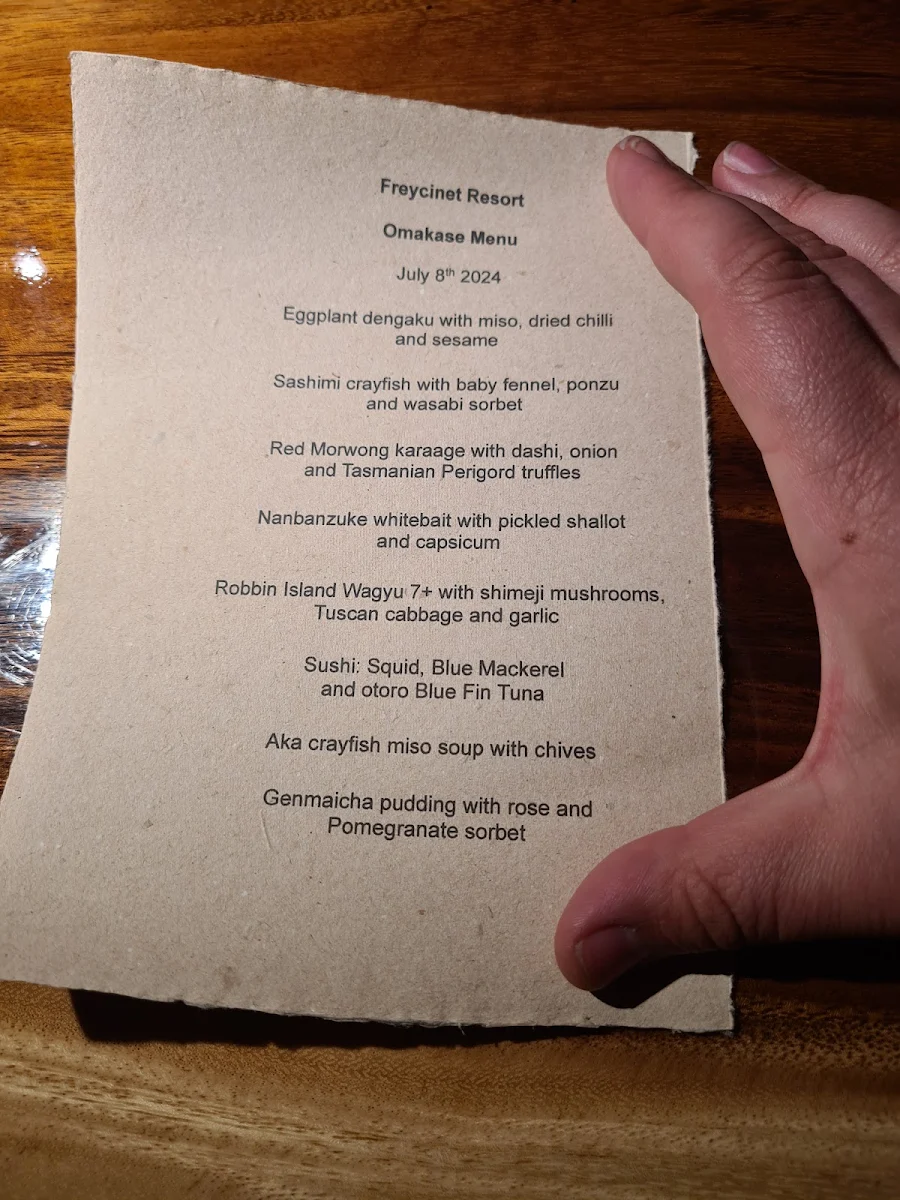 Menu, Mount Paul Lounge