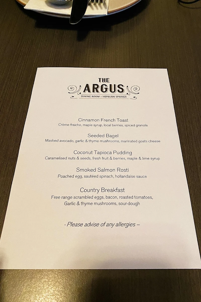 Menu, The Argus Dining Room