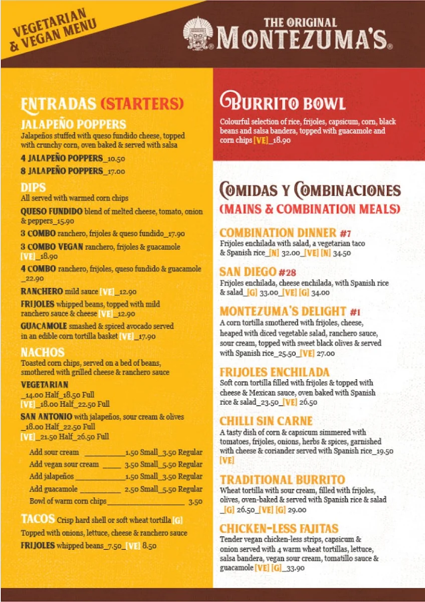 Menu, Montezuma's Mexican Restaurant & Bar - Mt Gravatt, QLD