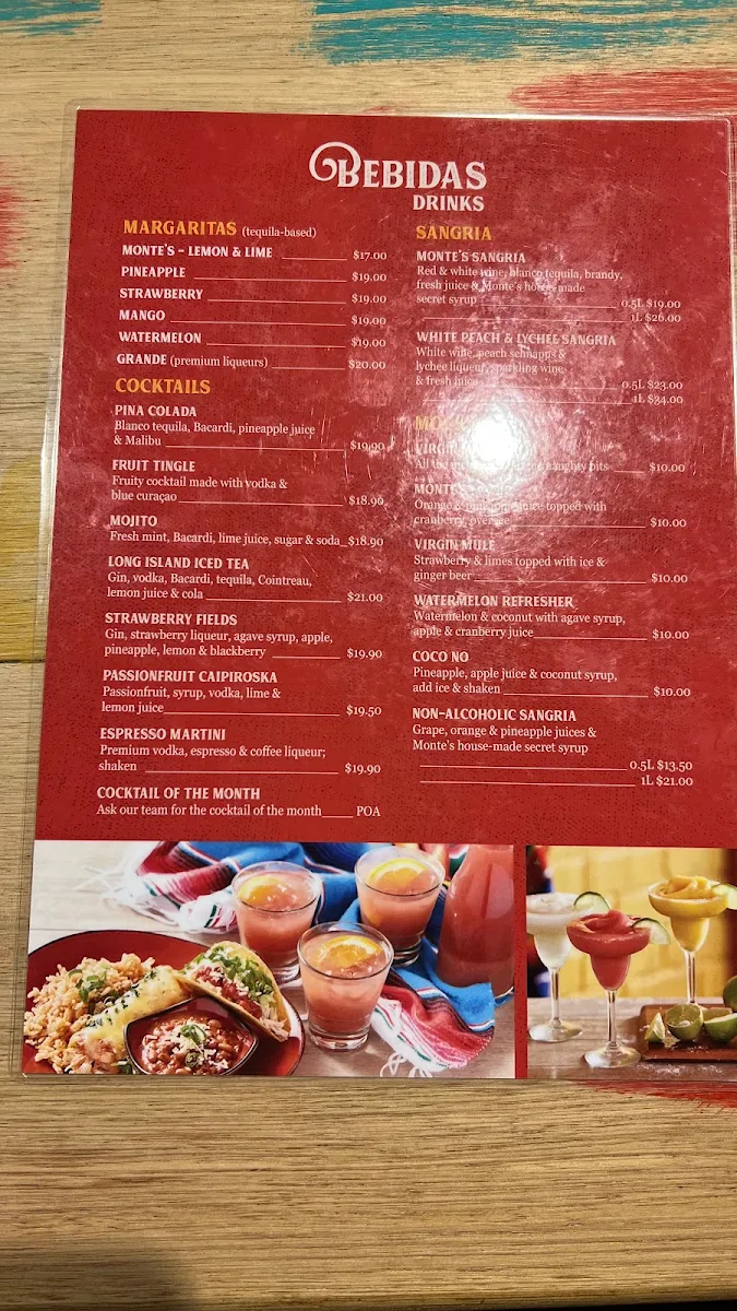 Menu, Montezuma's Mexican Restaurant & Bar - Mt Gravatt, QLD