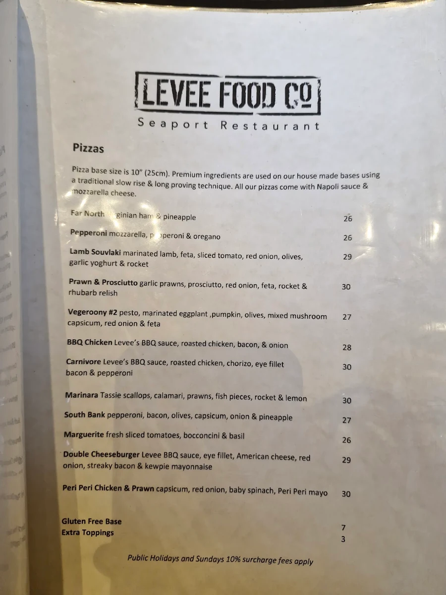 Menu, Levee Food Co