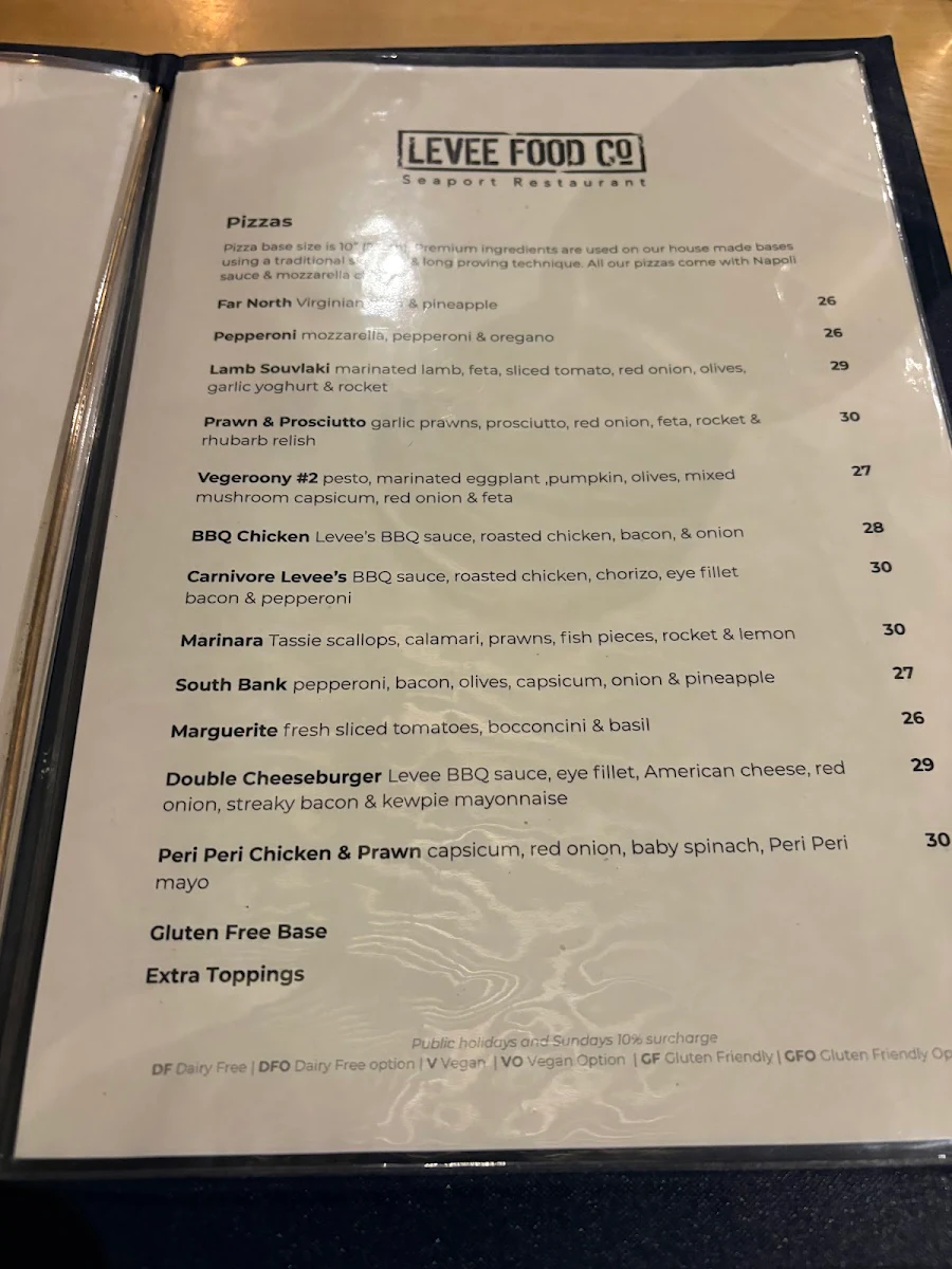 Menu, Levee Food Co