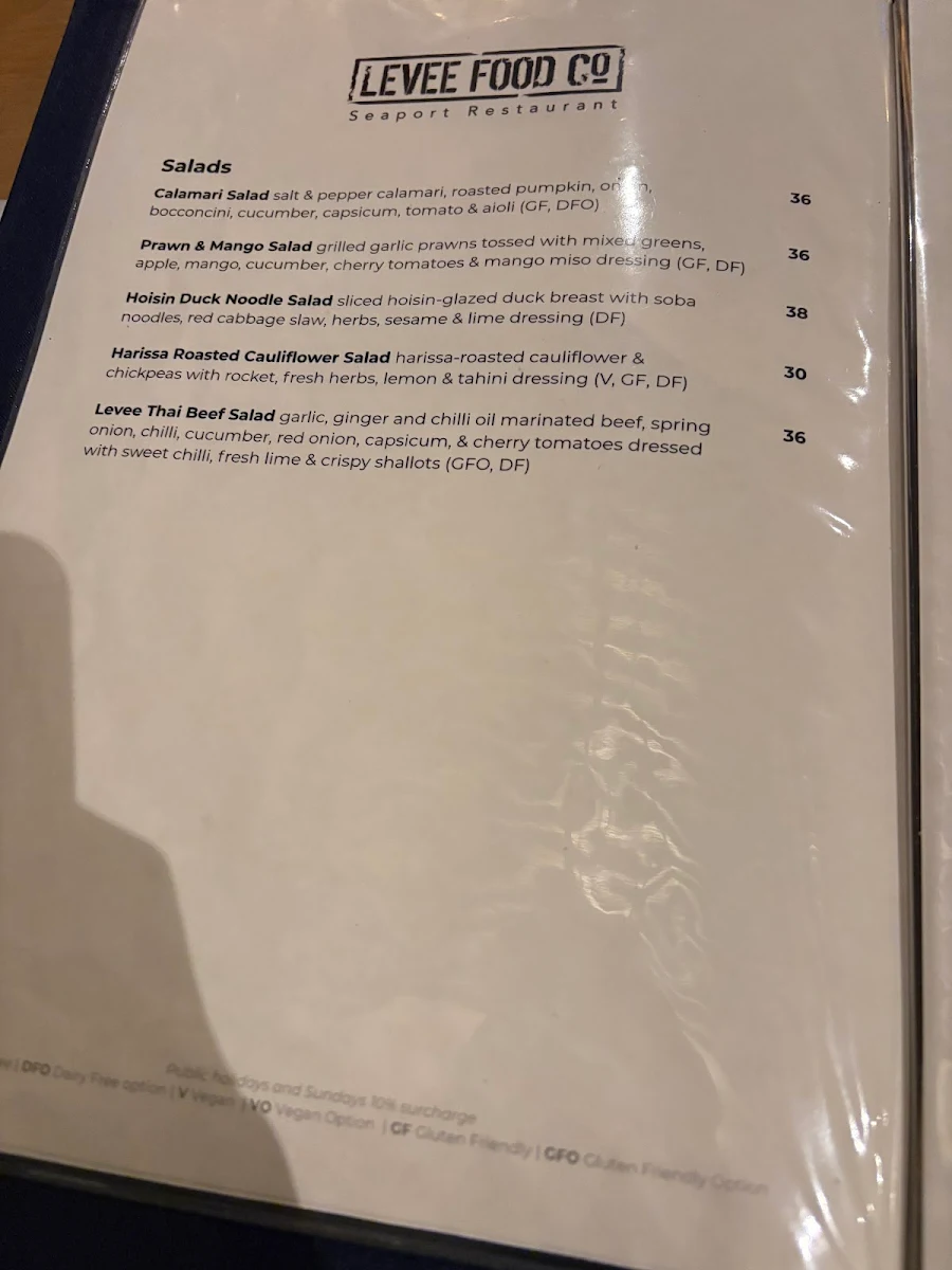 Menu, Levee Food Co