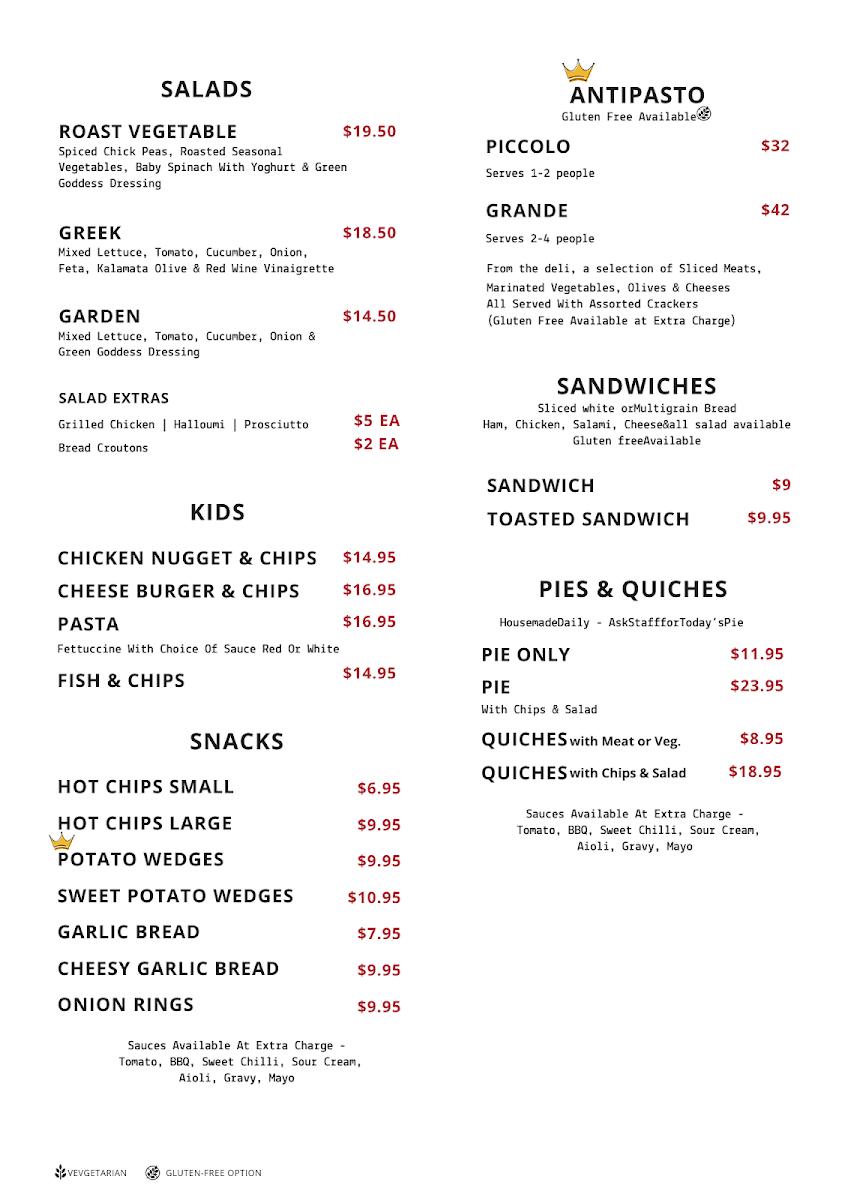 Menu, Vincenzo's Cafe