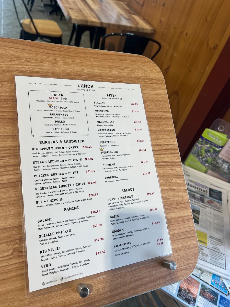 Menu, Vincenzo's Cafe
