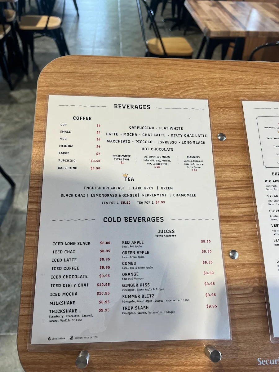 Menu, Vincenzo's Cafe
