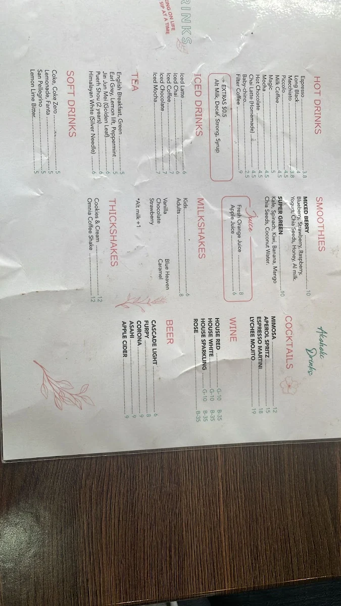 Menu, Cafe Omnia - Cafe & Events Space