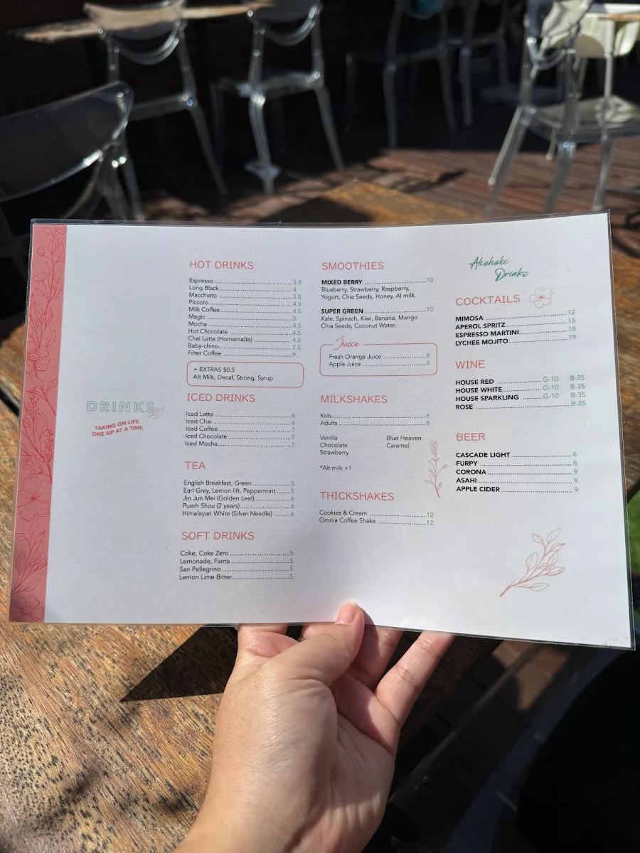 Menu, Cafe Omnia - Cafe & Events Space