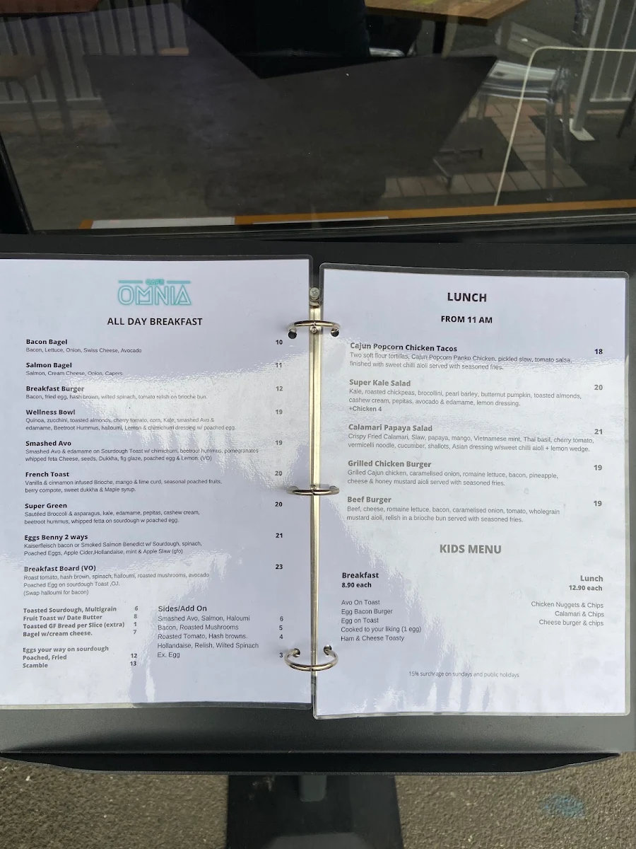 Menu, Cafe Omnia - Cafe & Events Space