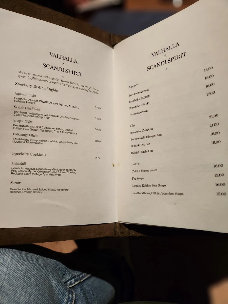 Menu, Valhalla