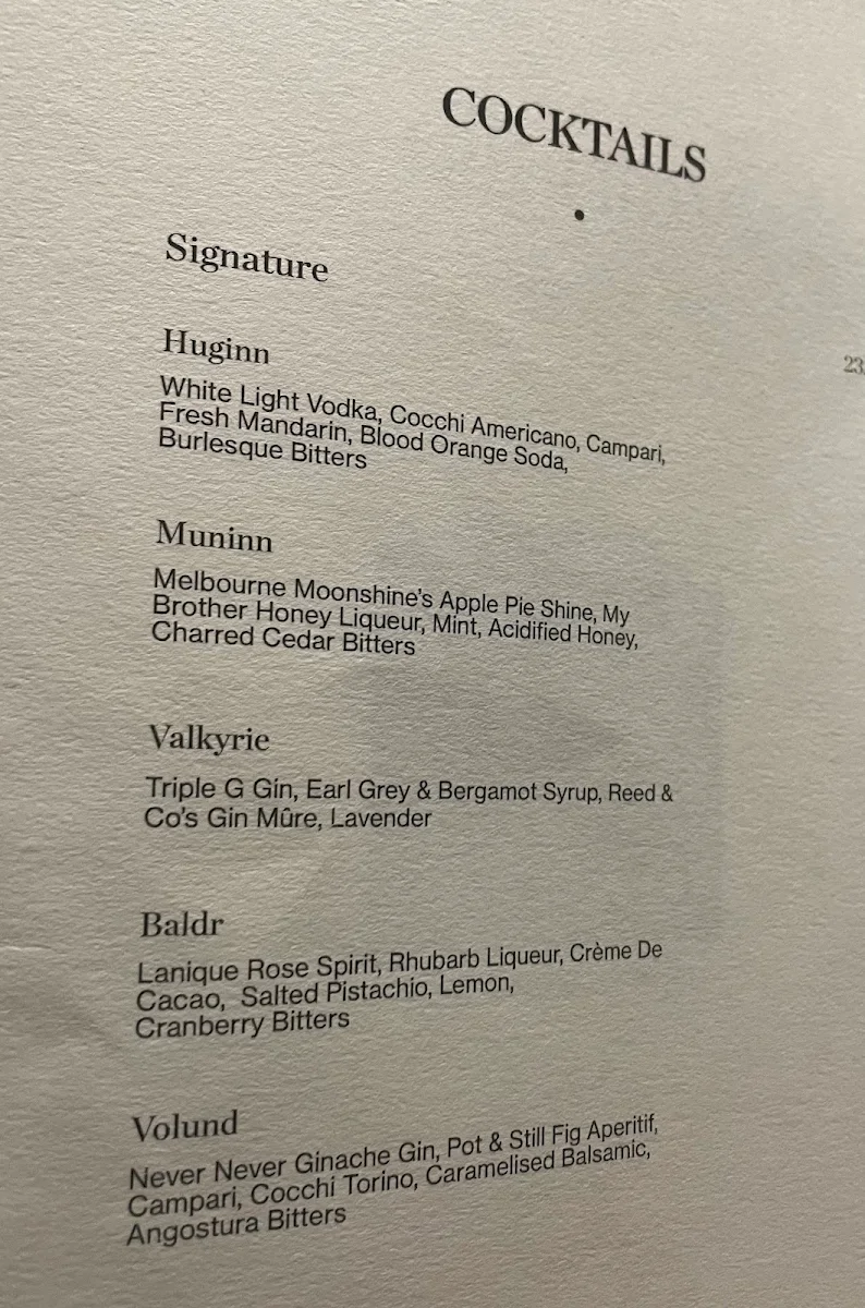 Menu, Valhalla