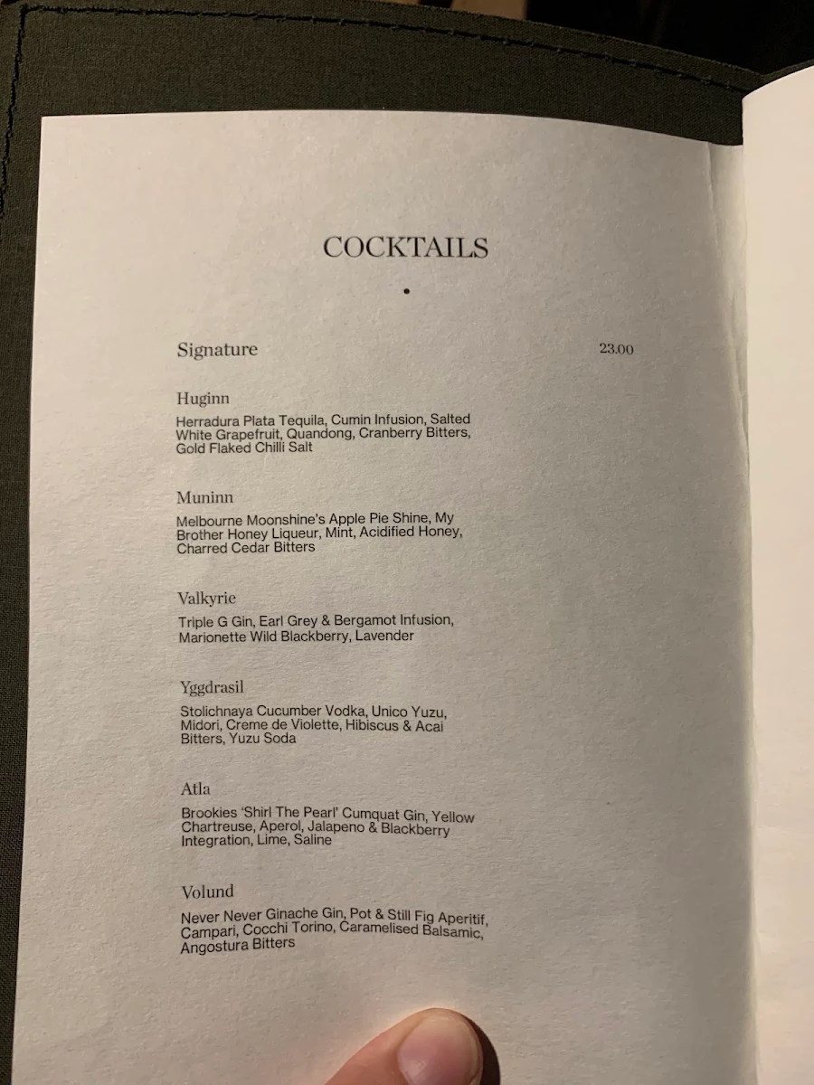Menu, Valhalla
