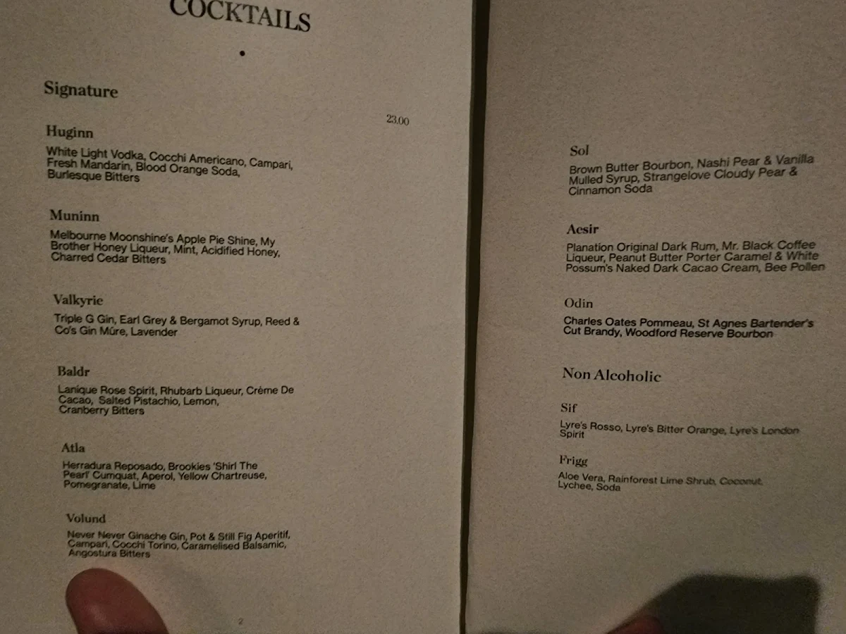 Menu, Valhalla